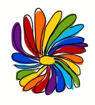 Flower with multi-colored petals, close-up. Rainbow flower chamomile Stock Illustration