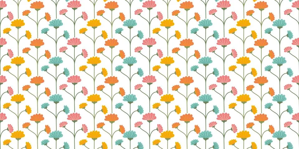 Flower multicolored seamless Pattern on white background. Spring floral repea Stock Illustration