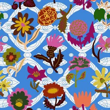 Flower in naive style, hand drawn illustration. Retro style casual element. S Stock Illustration