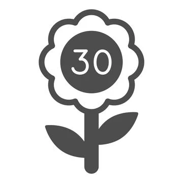 Flower with number 30 solid icon, love and relationship concept, flower with 스톡 일러스트