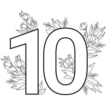 Flower number ten. Decorative pattern 10 with flowers, tulips, buds and leaves 스톡 일러스트