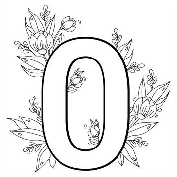 Flower number zero. Decorative pattern 0 with flowers, tulips, buds and leaves Stock Illustration