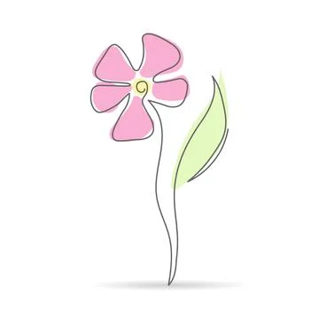 Flower out of a continuous line and colored coloring elements. Vector illustr Illustrazione stock