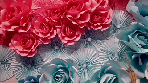 Flower paper handmade fold backdrop for event valentine's wedding special day Stock Footage 205906773