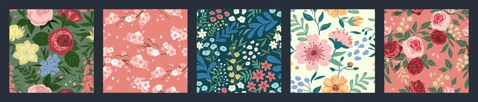 Flower pattern. Abstract floral spring print, simple modern retro, cute bru.. 스톡 일러스트