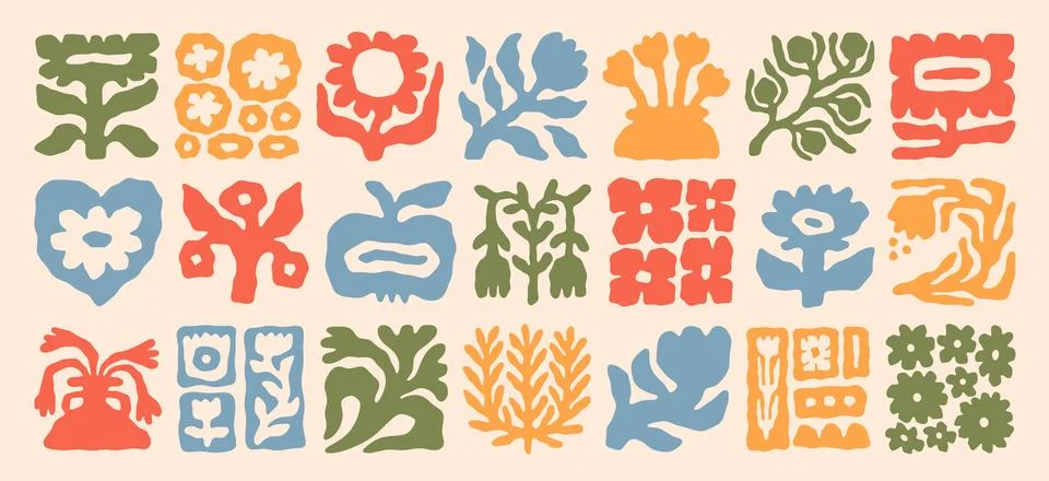 Flower pattern. Abstract nature elements, green art plant leaf or retro tree Illustrazione stock
