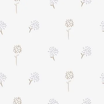 Flower pattern airy dandelions on white background with wildflowers Stock Illustration