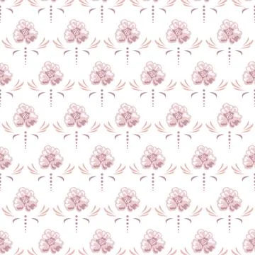 Flower pattern airy pink on white background with garden flowers 库存插图