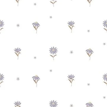 Flower pattern airy purple chamomiles on white background with flowers Stock Illustration