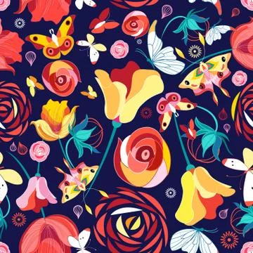 Flower pattern and butterflies Stock Illustration