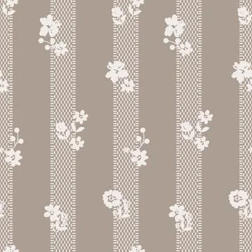 Flower pattern block print cream brown background with meadow flowers Stock Illustration