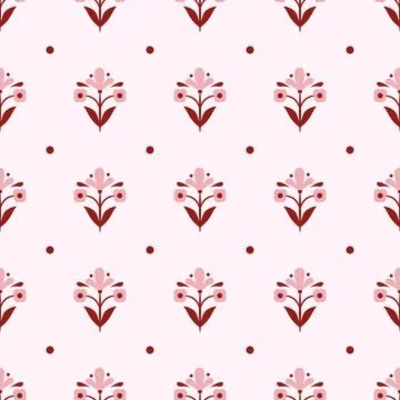 Flower pattern block print pink rose background with meadow flowers Stock Illustration
