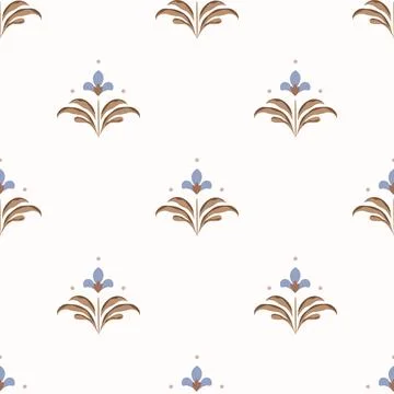 Flower pattern block print pink blue gold background with meadow fleur 스톡 일러스트
