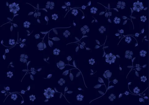 Flower Pattern on Blue Wallpaper Stock Illustration