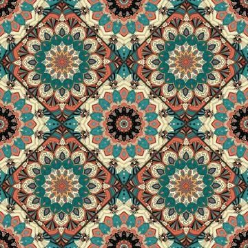 Flower Pattern Boho Brown Blue Intricate Stock Illustration