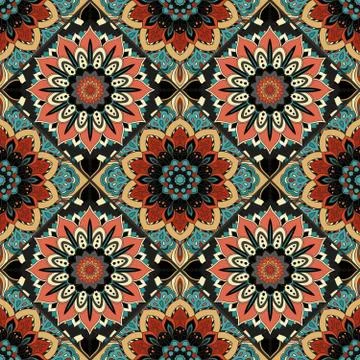 Flower Pattern Boho Brown Blue Stock Illustration