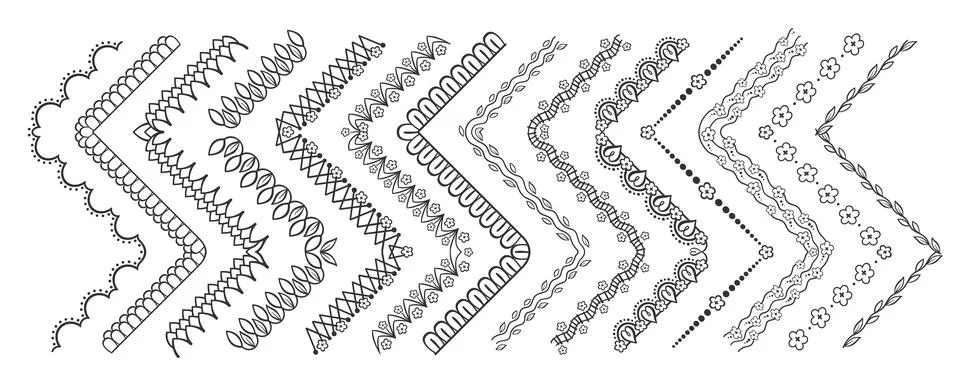 Flower Pattern Brushes Set with Corners Stock Illustration