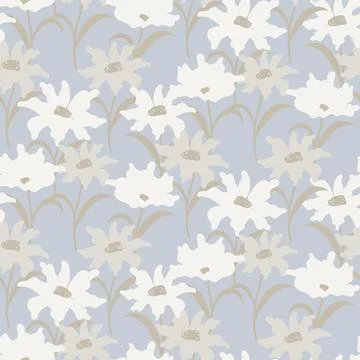 Flower pattern cream blue muted background with meadow flowers Illustrazione stock
