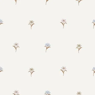 Flower pattern cream blue muted minimalist background with meadow flowers Illustrazione stock