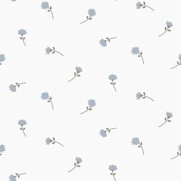Flower pattern cream blue white background with meadow flowers. Stock Illustration