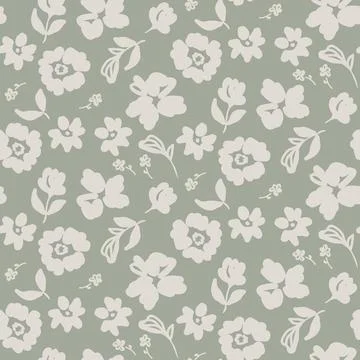 Flower pattern cream sage green background with meadow flowers Stock Illustration