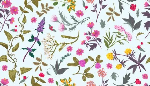 Flower pattern, cute doodle leaf. Dandelion plants, summer or spring nature, Stock Illustration
