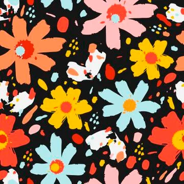 Flower pattern with flowers. Hand drawn vector illustration for your design card Stock Illustration