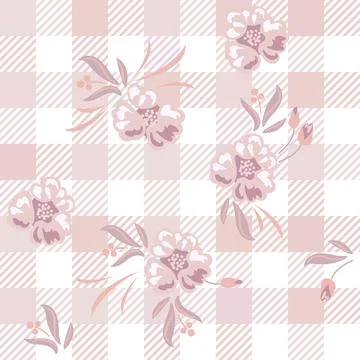 Flower pattern fusion rose pink on gingham checkered background Stockillustratie