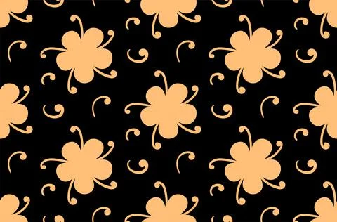 Flower pattern. Gold simple flowers and curles on black background. Vector Stock Illustration