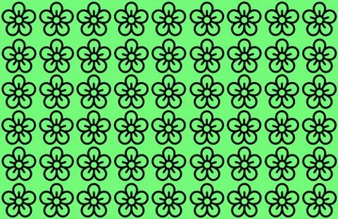Flower Pattern with Green Background. Petals Design spread over clear backgro Ilustração Stock