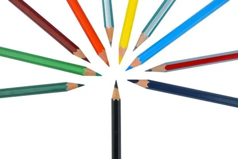 Flower pattern made with different colored wood pencil crayons a white backgr Stock Photos