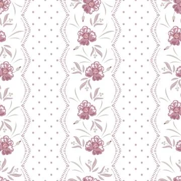 Flower pattern muted rose pink with stripes on white Stock Illustration