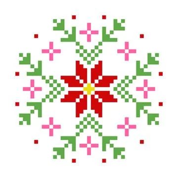 Flower pattern. Pixel flower image. Vector illustration of cross stitch Illustrazione stock