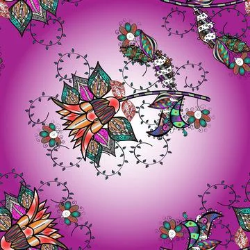Flower pattern seamless on purple, neutral and violet colors, hand-drawn chamomi 스톡 일러스트