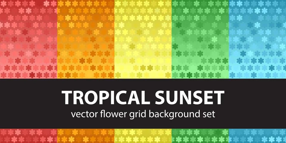 Flower pattern set Tropical Sunset. Vector seamless backgrounds Illustrazione stock