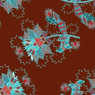 Flower pattern vector, blue, red and pink line graphic pattern abstract vector b Stock Illustration