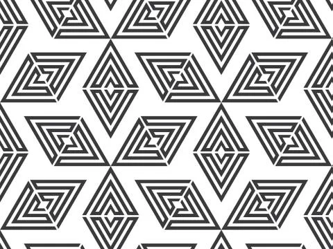 Flower pattern vector, repeating linear of triangle petal like flower, monoch Stock Illustration