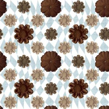 A flower pattern wallpaper fabric in brown and blue colors. Perfect for backg Stock Illustration