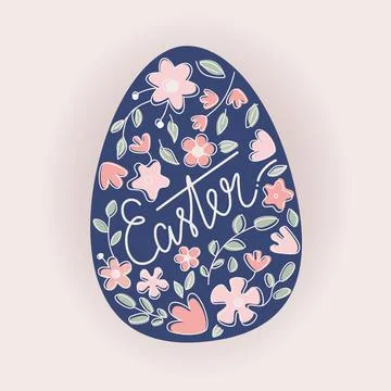 Flower patterned Easter Egg with lettering Vector illustration Stock Illustration
