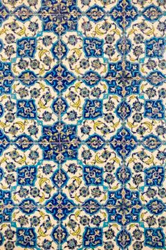 Flower patterns on ceramic tiles in the old Turkish style, detail of an Izmir Stock Photos