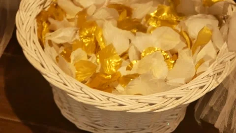 Flower Pedals in a Basket Stock Footage 213295258