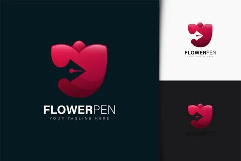 Flower pen logo design with gradient Stock Illustration