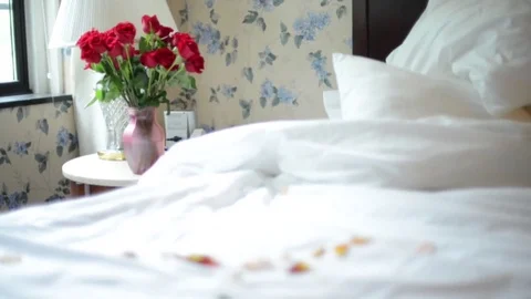 Flower Petals on Bed Stock Footage 75038080
