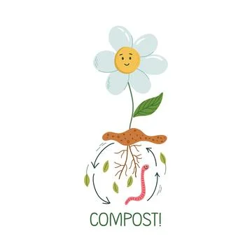 Flower in pile of ground, Composting process illustration Stock Illustration