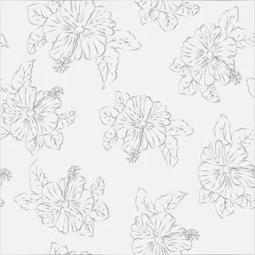 Flower pink hibiscus seamless pattern Stock Illustration