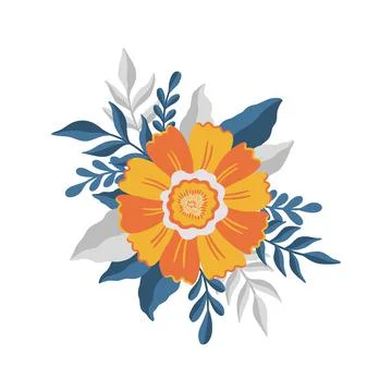 Flower plant leaf abstract stylization.Flat floral bloom elegant design isolated Stock Illustration