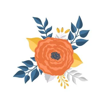 Flower plant leaf abstract stylization.Flat floral bloom elegant design isolated Stock Illustration