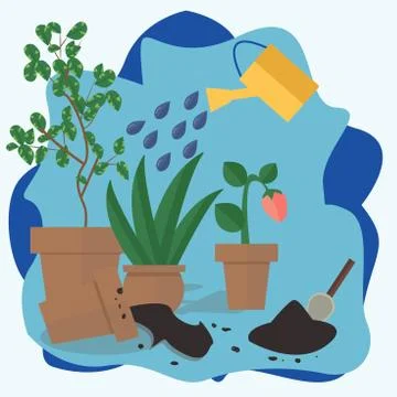 Flower plants composition flat design in vector. Gardening concept Stock Illustration