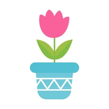 Flower in pot in flat style on white background. Trendy graphic template イラスト素材