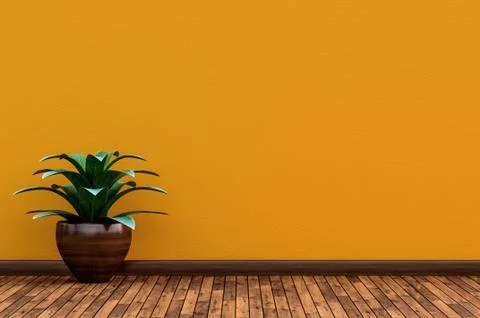Flower Pot in Front of Yellow Wall Stock Illustration